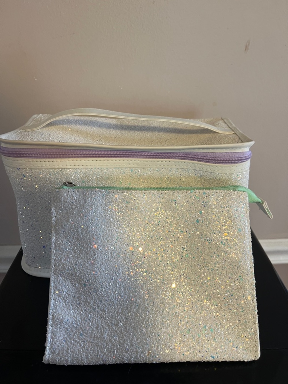 Sparkling White Glitter Cosmetic Bag Set, by Clinique